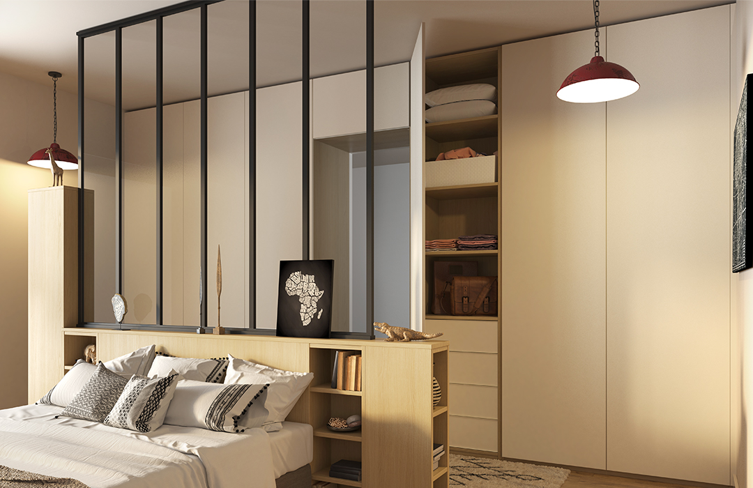 cloison verrière tete de lit séparation dressing