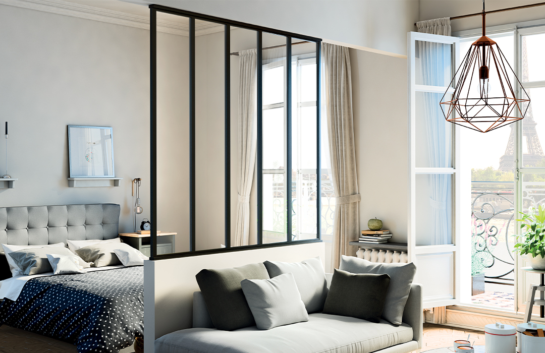 Verriere studio Parisien separation espace nuit