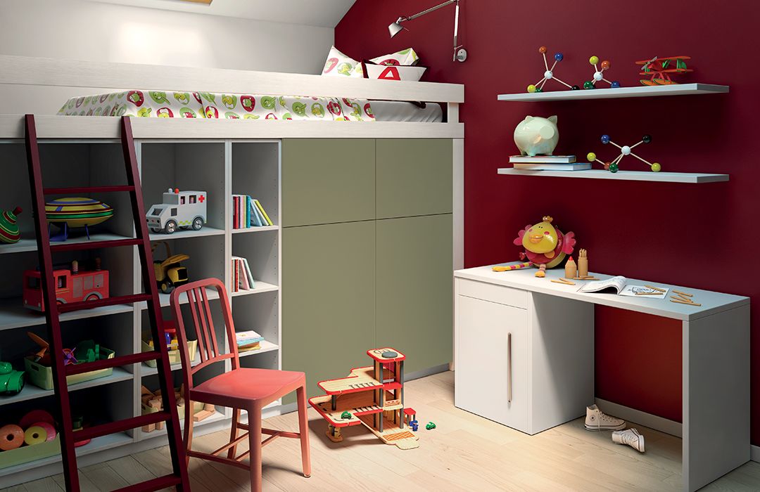 lit superposé avec rangements en dessous