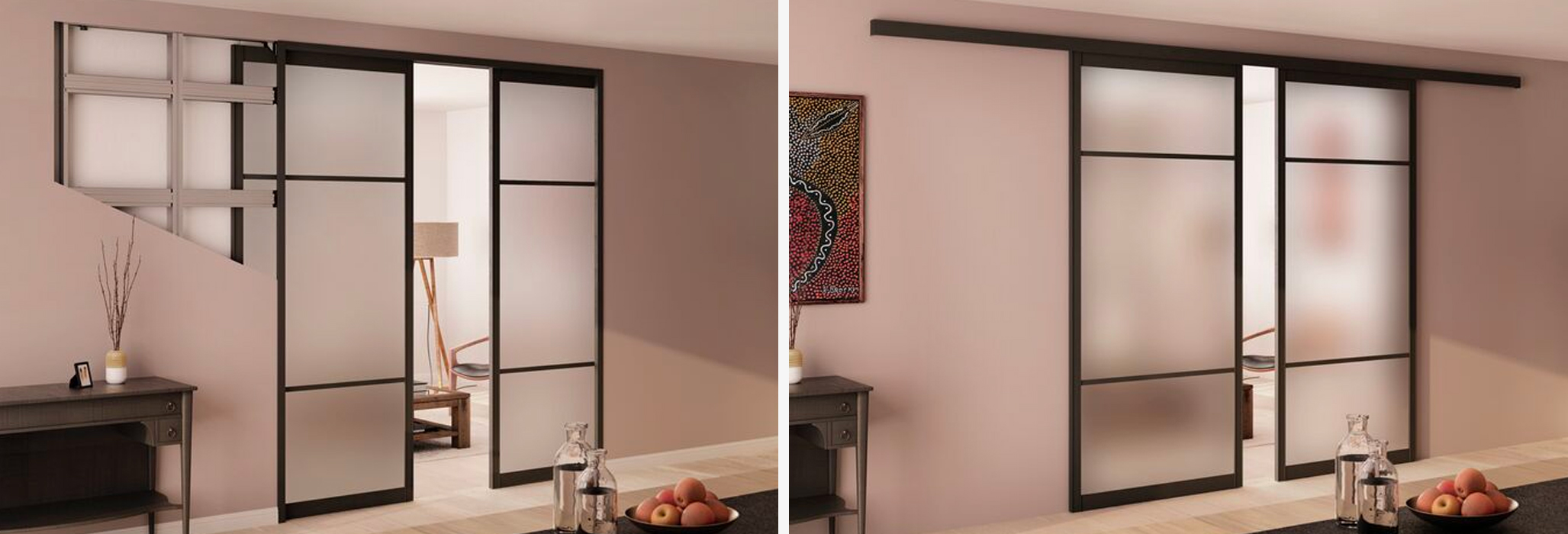 porte coulissante à galandage et porte coulissante en applique