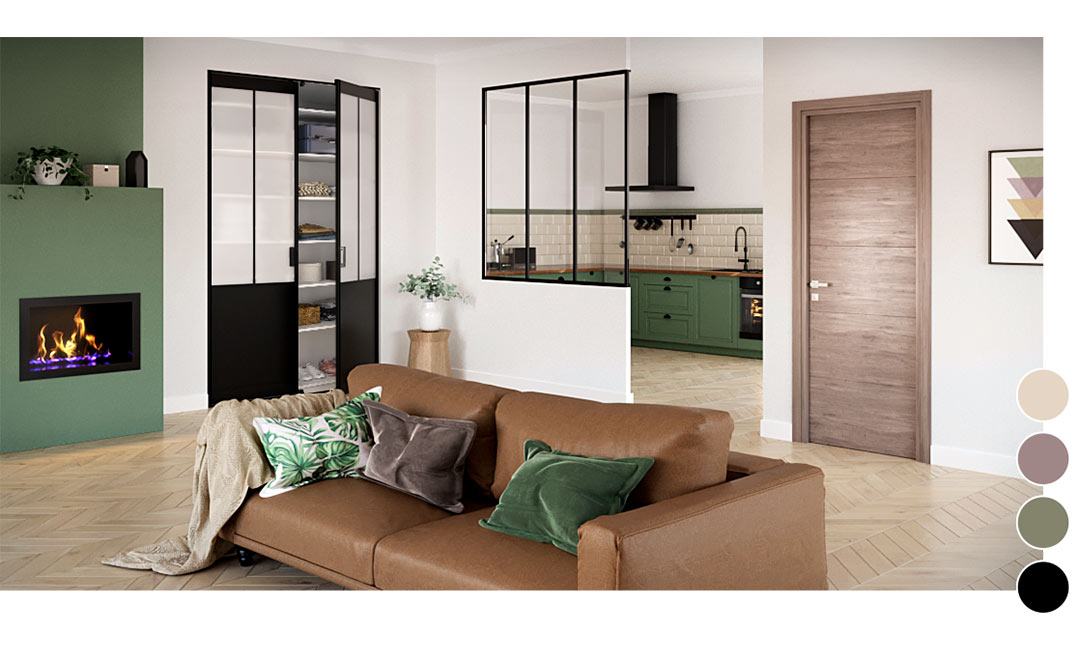 Portede placard pivotante et verrière Atelier Cuisine