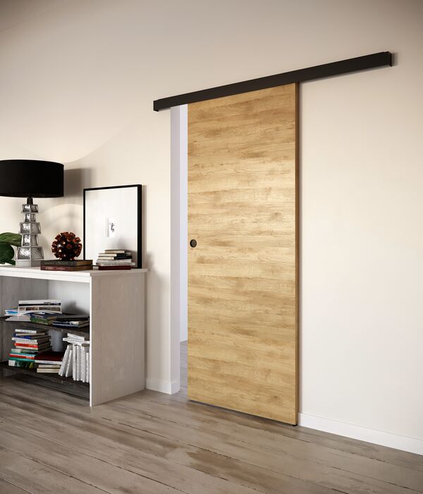 Portes Bering Sogal Chêne Naturel et rail aluminium Noir